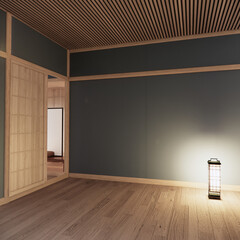 Cool colors give a feeling of coolness and calmness. Japanese traditional room, Mock up empty room...