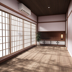 Pink sakura room interior cleaning room with decoration Japanese style. 3D rendering