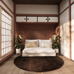 arm chair and decoration japanese on Modern room interior wabisabi style.3D rendering