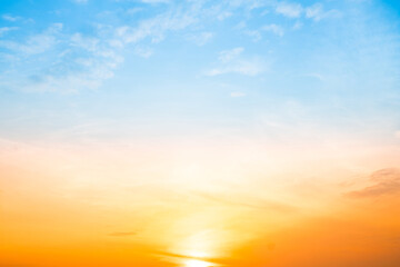 Beautiful , luxury soft gradient orange gold clouds and sunlight on the blue sky perfect for the background, take in evening,Twilight, Large size, high definition landscape photo