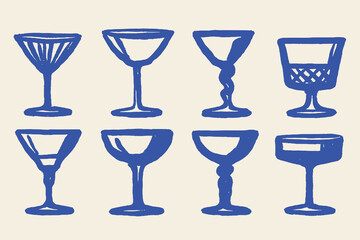 Cocktail glasses set naive sketch vector illustration