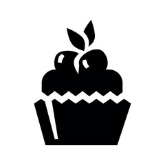 Illustration of delicious cupcake vector icon with cherry and leaf topping for bakery and dessert related design projects vector