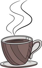 A thick-lined of a coffee mug with steam rising from it, drawn in bold outlines on white background.