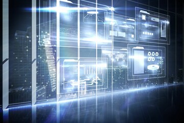 Obraz premium Hologram interface in office overlooking city