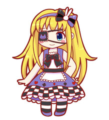 Gothic chibi girl with anime style eyes inspired by dark Alice in Wonderland