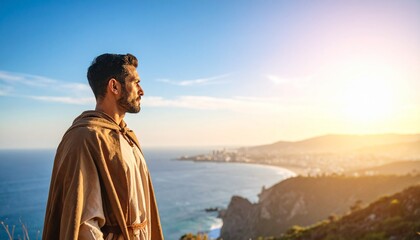 Man Gazing at Sunset Ocean