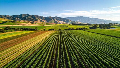 Well Maintained Vineyard with Lush Green Rows and Clear Sky