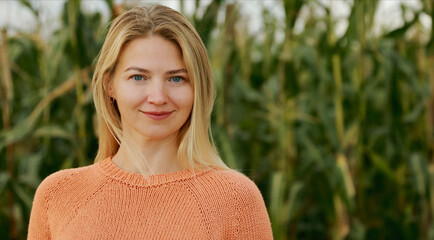 Portrait Of Young Pretty Caucasian Happy Girl Woman. Healthy Lifestyle Concept. Calmness And Tranquility. Yoga Concept Lifestyle. Mental Health Conception. Focus And Concentration. Stress Less