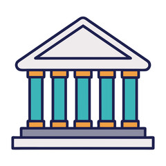 Stylized illustration of a classical building facade with columns and pediment