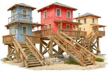 Three wooden beach houses banner