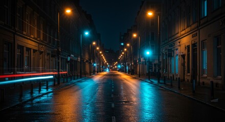Fototapeta premium Urban Streets After Sunset Moody Blue Hour Scene
