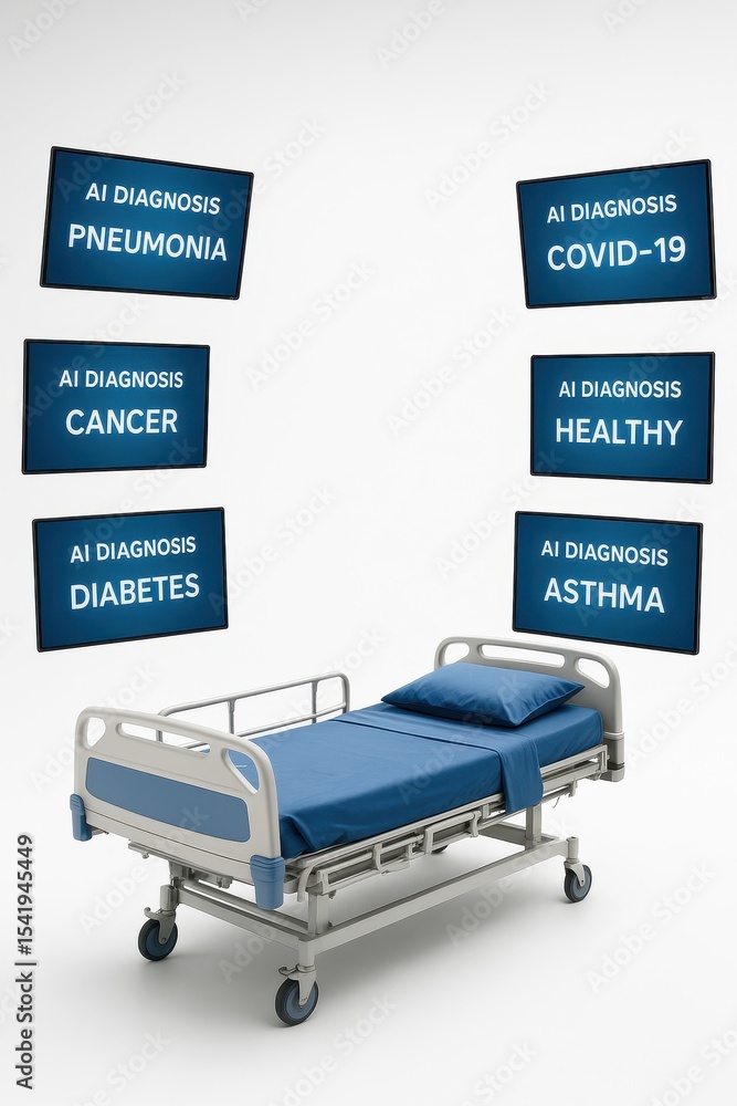 Poster artificial intelligence transforming healthcare through diagnosis in a minimalistic environment with