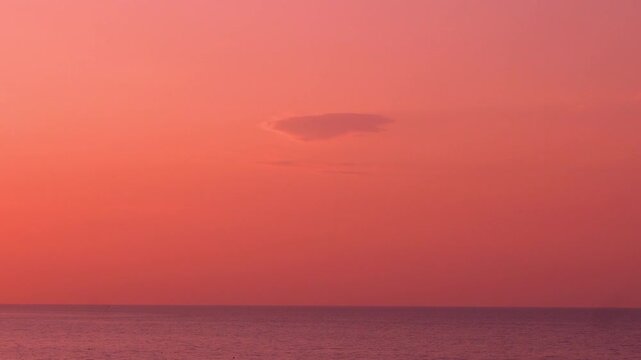 Colorful Sunset Sea Red Corall Pink Orange Sky Sun Feathery Clouds, Time Lapse. Amazing Bay, Calm Ocean Beautiful Sunrise Sky Sun Cloud Relax Planet Vacation Nobody. Beach Seashore Background, Planet.