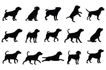 Set of dog silhouette vector icons – various dog poses for pet and animal design projects