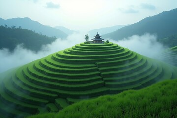 Lush green rice terraces in Vietnam, China, and Bali offer stunning Asian mountain landscapes of agricultural fields