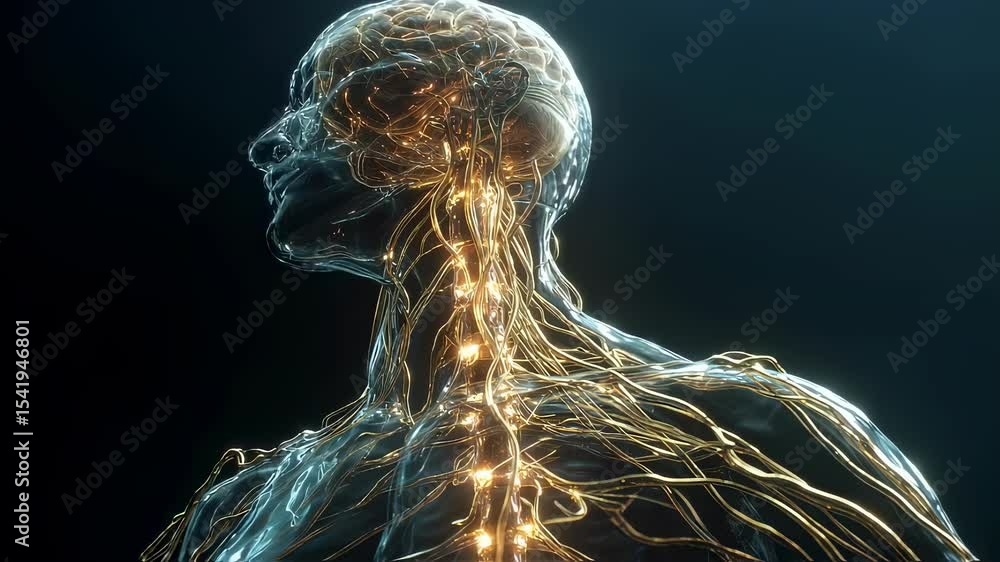 Aufkleber medical visualization showing glowing nervous system within transparent human body, highlighting int