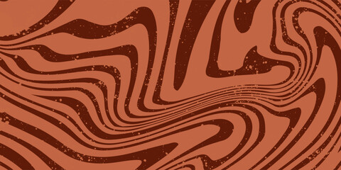 Retro coffee color background. Milk chocolate liquid dessert texture. Wavy swirl candy pattern for poster, cover, banner, pamphlet. Vintage brown trippy hippie wallpaper in 60s or 70s style. Vector