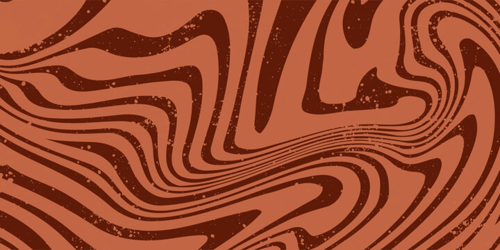 Retro coffee color background. Milk chocolate liquid dessert texture. Wavy swirl candy pattern for poster, cover, banner, pamphlet. Vintage brown trippy hippie wallpaper in 60s or 70s style. Vector