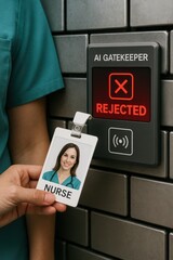 Artificial intelligence disrupts healthcare as nurse's ID badge is rejected by AI gatekeeper in a hospital setting