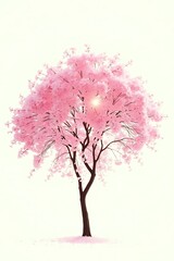 Obraz premium Pink Cherry Blossom Tree Illustration Sunlit Spring Art Print