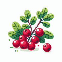 Obraz premium A bunch of red berries with green leaves on a stem