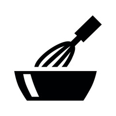 Illustration of bowl and whisk kitchen tool vector for cooking and baking preparation equipment and food illustration icon vector