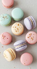 Obraz premium Pastel Macarons with Gold Accents on Gray Surface pink macarons