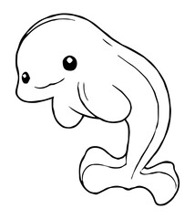 A cartoon beluga whale with a playful expression and defined outlines