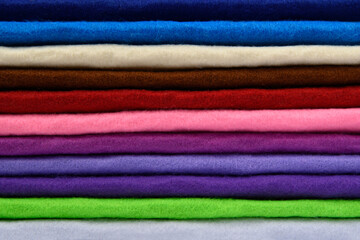 Colorful multi-colored felt. Soft fabric samples. Close-up. For design projects, textile mockups,...