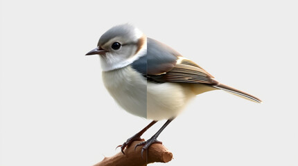 Naklejka premium A digitally-painted image of a titmouse, divided into distinct sections, showcasing grace and elegance with refined features..jpg