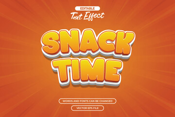 Snack time editable text effect with 3d cartoon text and orange comic background