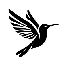 Fototapeta premium Stunning Black Hummingbird Silhouette in Dynamic Flight, Elegant Nature Vector Art for Design, Wildlife Illustration