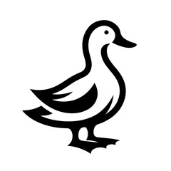 Obraz premium Duck Silhouette Icon – Black Standing Bird Facing Right with Webbed Feet and Wing Details