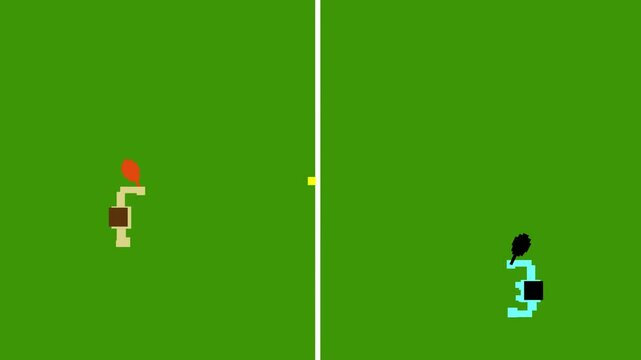 Animated video of a tennis game in pixel art 2d style, art, game.