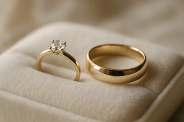 Elegant wedding rings symbolizing love, unity, and marriage, perfect for wedding invitations, romantic themes. Engagement golden rings. Wedding anniversary. 