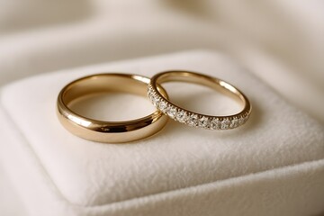 Elegant wedding rings symbolizing love, unity, and marriage, perfect for wedding invitations, romantic themes. Engagement golden rings. Wedding anniversary. 