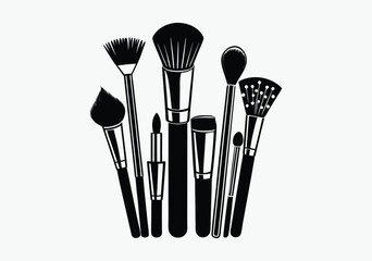 black and white brushes makeup line art silhouette, vector illustration on white background