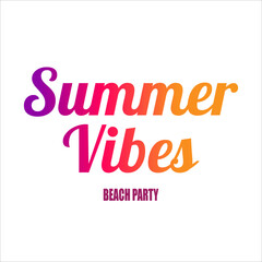 Bold “Summer Vibes” beach party typography with vibrant orange-pink gradient lettering on white background – perfect for summer events, flyers, party posters, or tropical promotions.