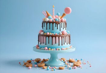 Delicious two tiered birthday cake with candy decorations