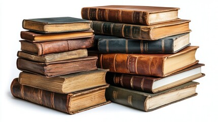 Stacked Antique Books with Leather Binding