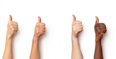 Thumbs up gesture from diverse hands on white background