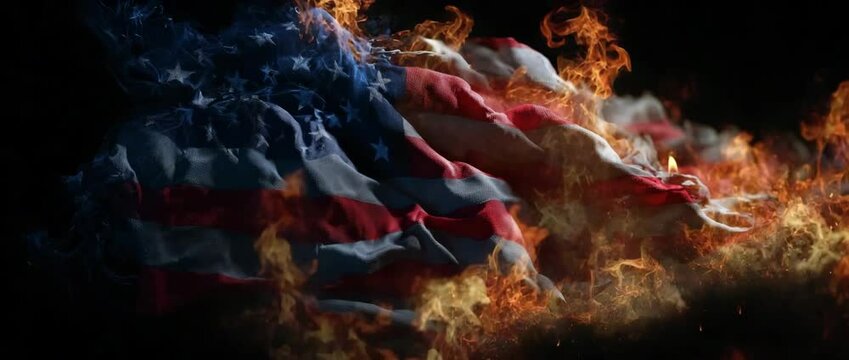 The American flag is burning.