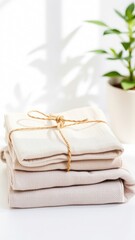 Stack of Beige Linen Towels Tied with Twine beige towels