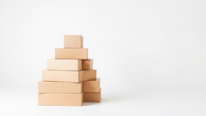 Stack of Light Brown Cardboard Boxes on White Background