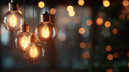 A beautiful arrangement of hanging light bulbs shines warmly, creating a cozy atmosphere, ideal for enhancing any space's charm and aesthetic appeal.