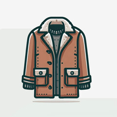 A cartoon illustration of a brown winter coat with a fur collar and two pockets