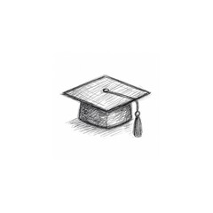 Master’s cap. Sketch. Black and white graduation cap. A hat for students. The cap of achievement

