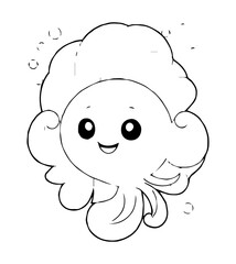 A cartoon octopus with big eyes a happy smile and curly tentacles outlined in black on a white background