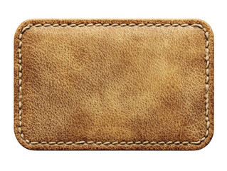 Rectangular brown leather patch isolated on transparent background