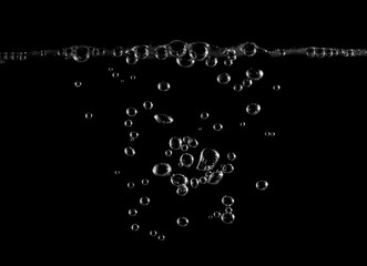 Underwater bubbles, Underwater oxygen design concept, Small water drops on black background,...